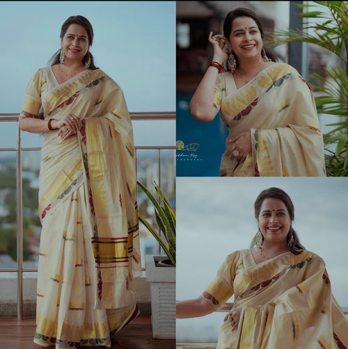 Kerala lotus tissue saree