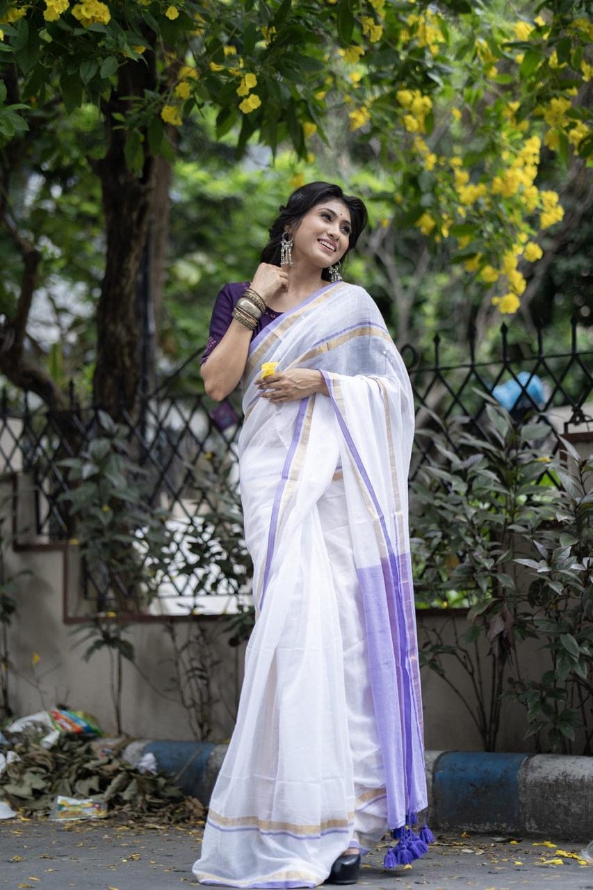 MUL MUL cotton Lavender Saree