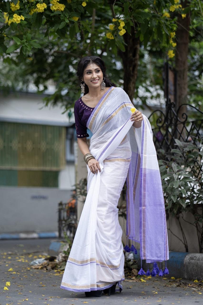 MUL MUL cotton Lavender Saree