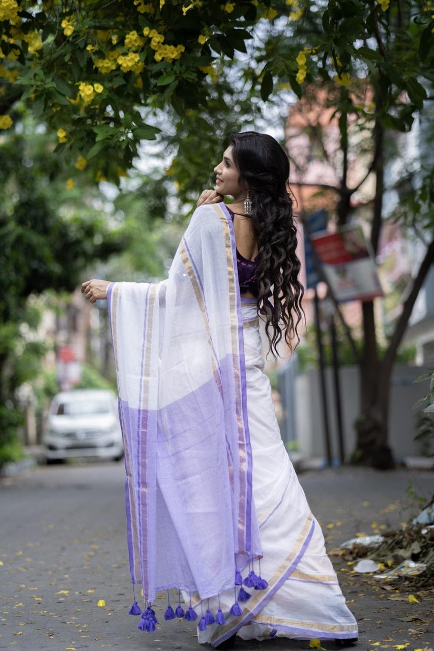 MUL MUL cotton Lavender Saree
