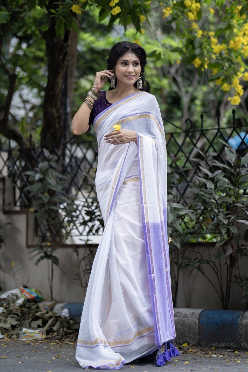MUL MUL cotton Lavender Saree